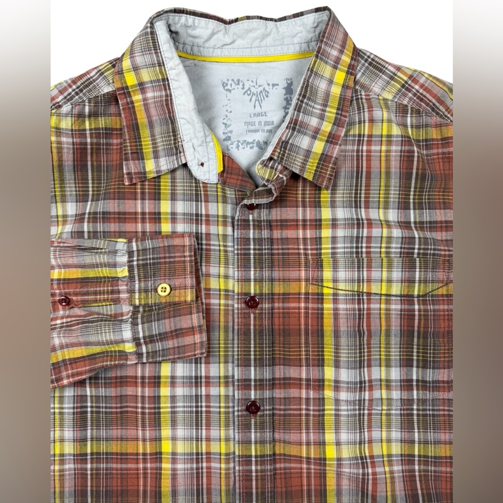 Prana Casual Long Sleeve Button Down Red Yellow Brown Vintage Large